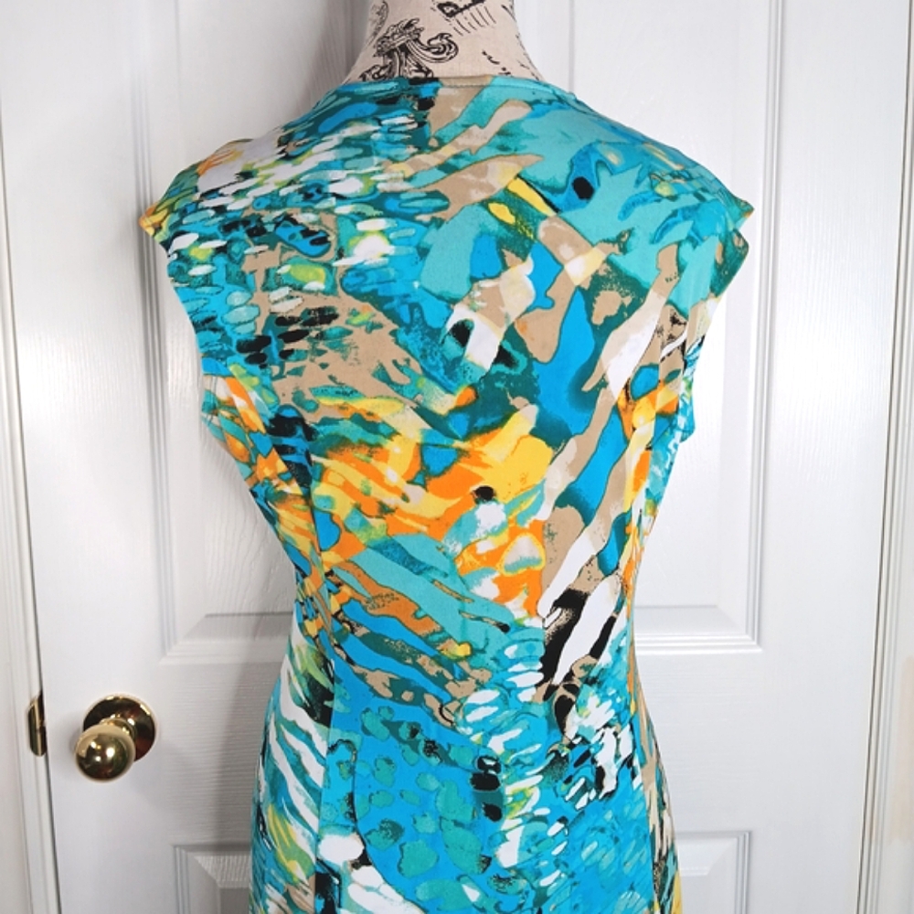 TanJay Sleeveless Ruched Maxi Dress Size 8 Teal Mulyi-Color Summer Party - Picture 10 of 13